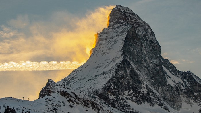 4K Matterhorn mountain in Switzerland at sunset