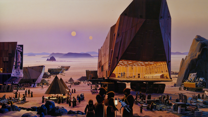 Star Wars Jawas and cargo on desert planet by Ralph McQuarrie