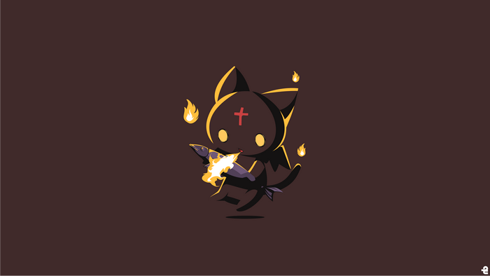 Chomusuke from KonoSuba eating a fish