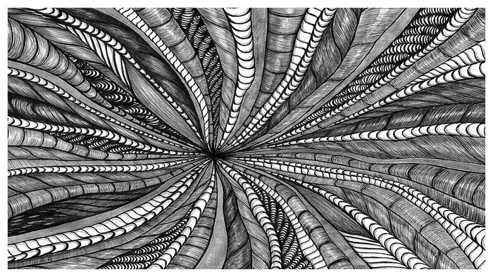 Abstract ink drawing with radiating lines and patterns