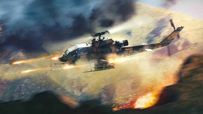 AH-1 Cobra helicopter firing weapons in combat