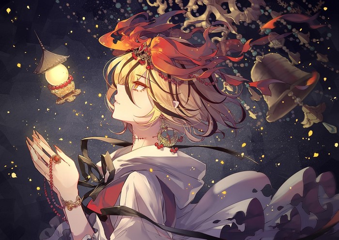 Anime girl with blonde hair and red eyes