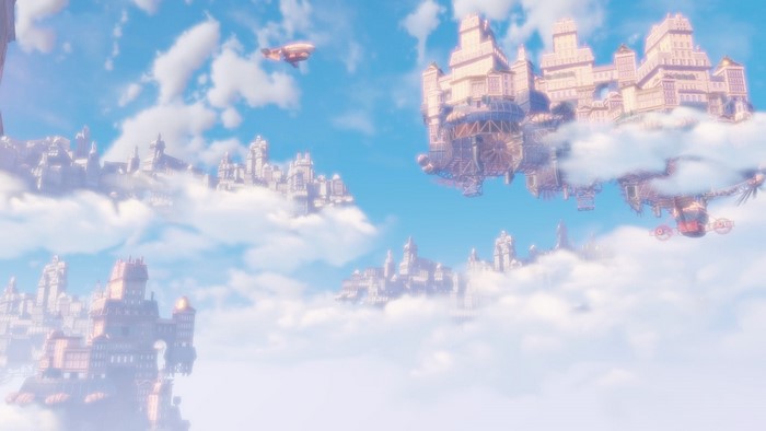 Floating cities in the clouds with airships