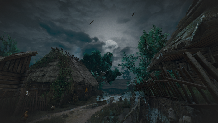 The Witcher 3: Wild Hunt village at night