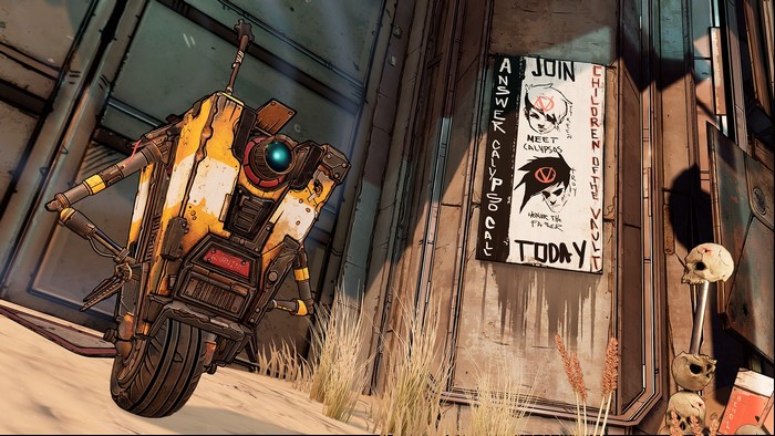 Claptrap from Borderlands 3 with Children of the Vault poster