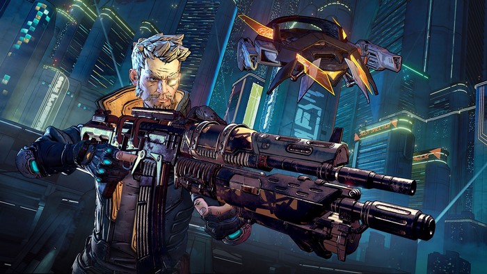 Man with gun and drone in Borderlands 3