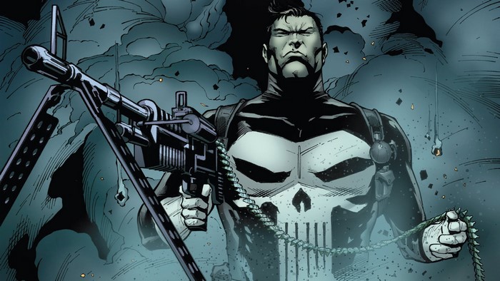The Punisher from Marvel Comics with a Machine Gun