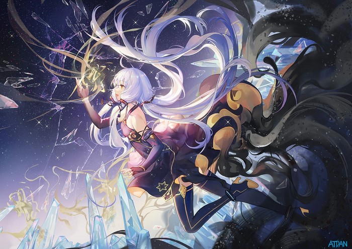Anime girl with white hair and a bee-like creature