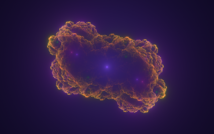 Abstract fractal cloud with purple and orange hues