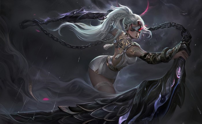 Fantasy girl with silver hair and chains