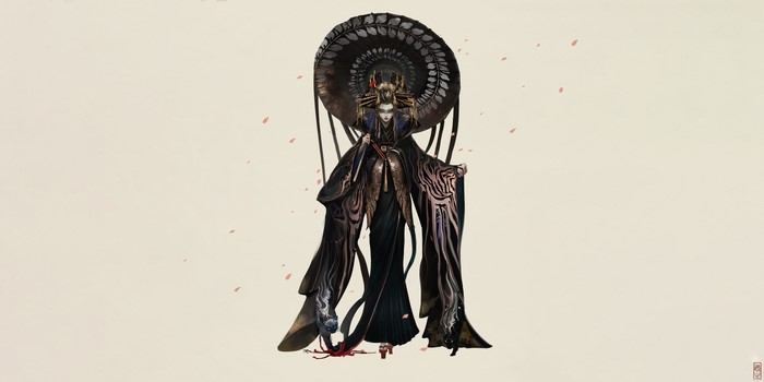Fantasy art of a woman with a large headdress