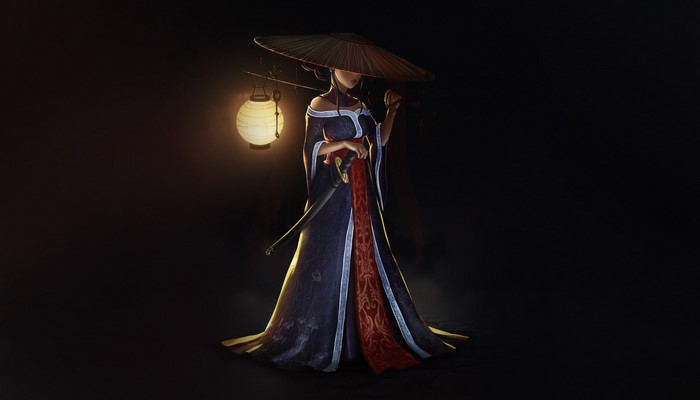 Fantasy girl with lantern and sword