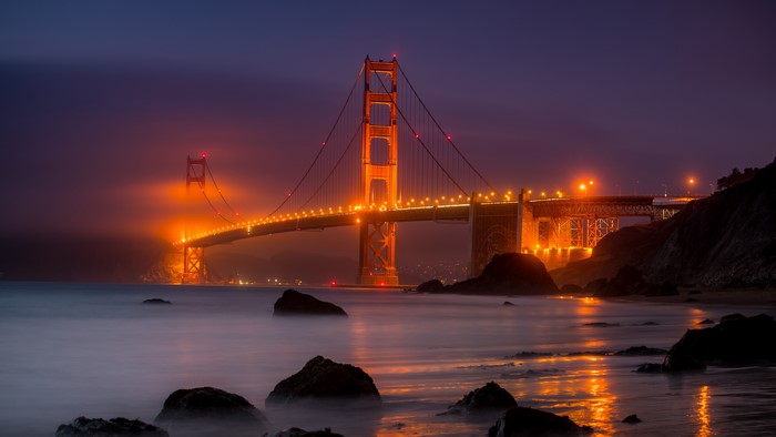 4K Golden Gate Bridge at Night