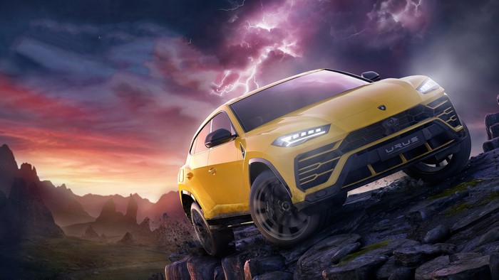 4K Yellow Lamborghini Urus on Rocky Terrain