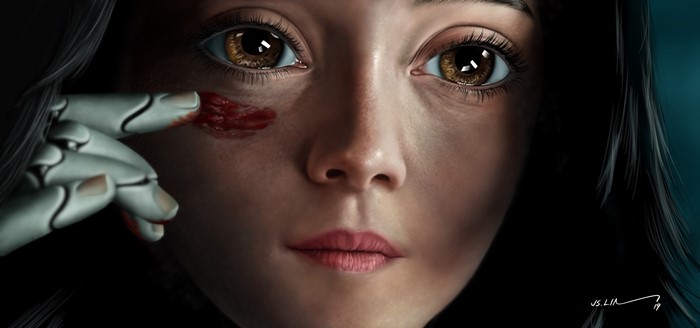 Alita: Battle Angel - Alita with blood on face