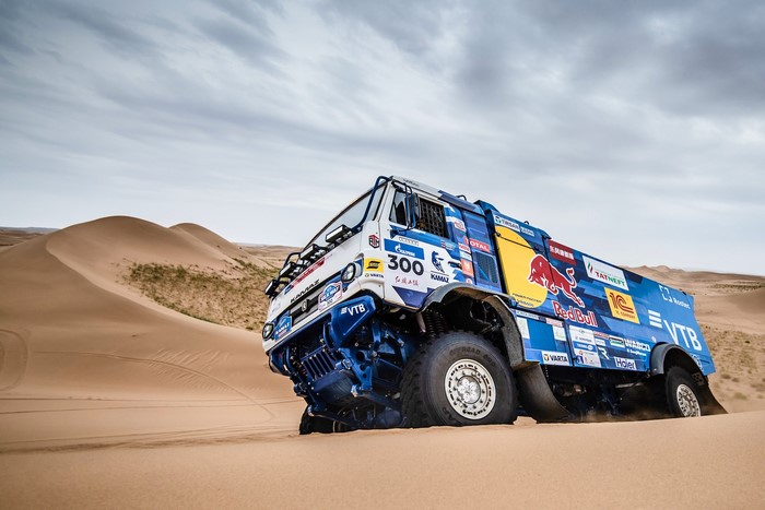 Kamaz truck racing in the Dakar Rally desert