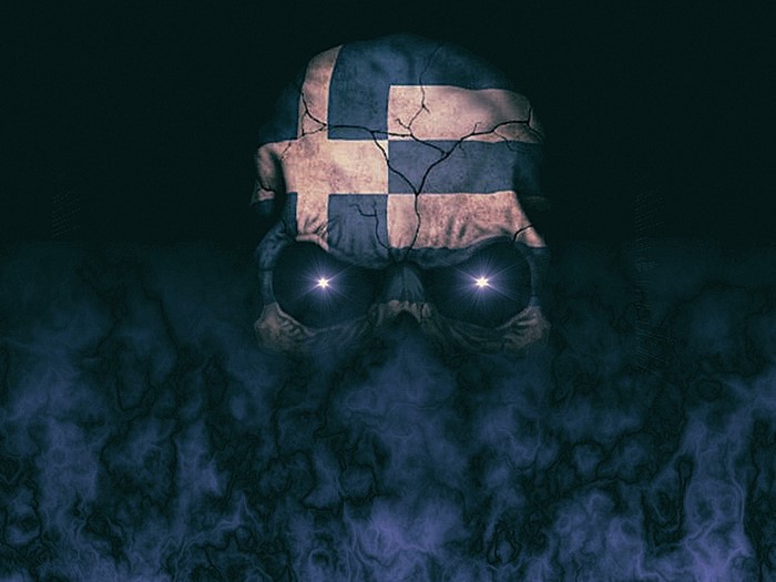 Greek Flag Skull with Glowing Eyes
