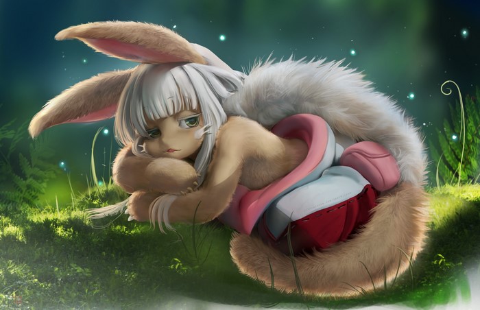 Nanachi from Made in Abyss Lying on Grass