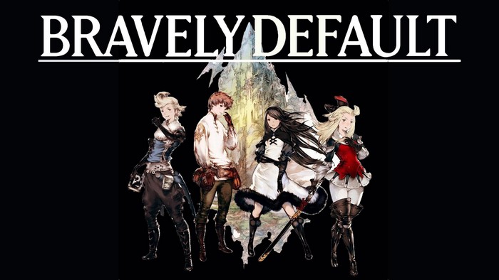 Bravely Default characters Agnes Oblige, Tiz Arrior, Ringabel, and Edea Lee