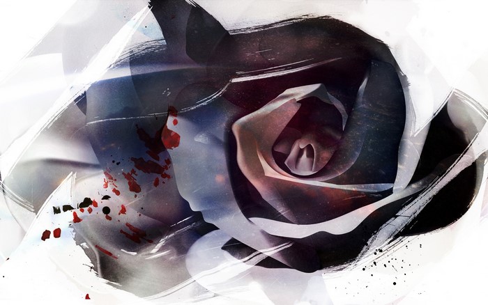 Abstract digital art with rose and paint splatters