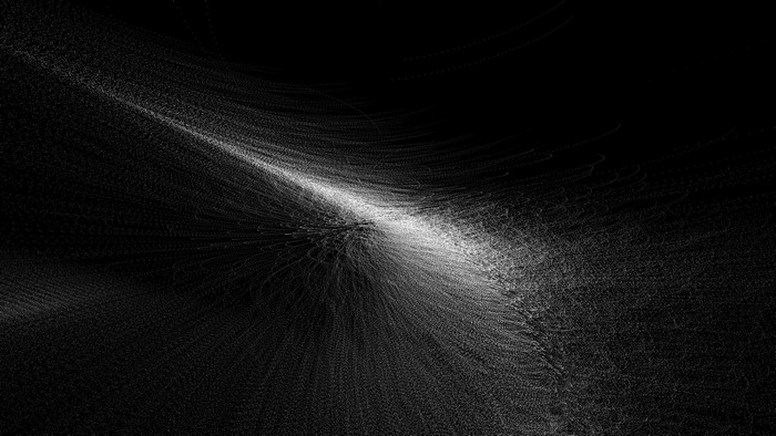 Abstract monochrome digital art with swirling particles