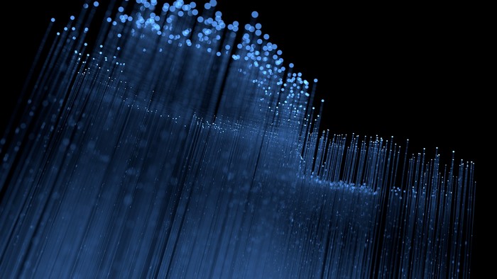 Blue fiber optics on a dark background
