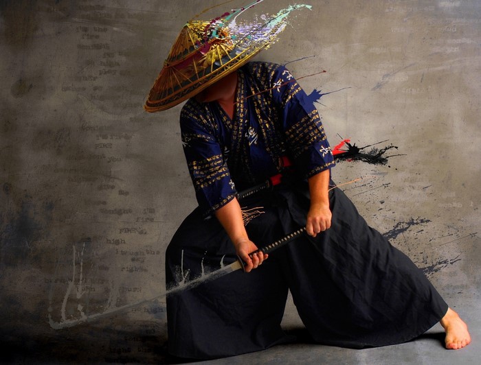 Samurai with Katana and Artistic Hat