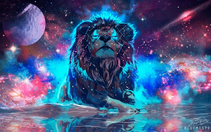 Lion in Cosmic Space Art