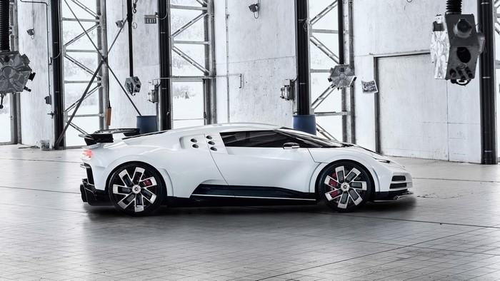 Bugatti Centodieci supercar in a white garage