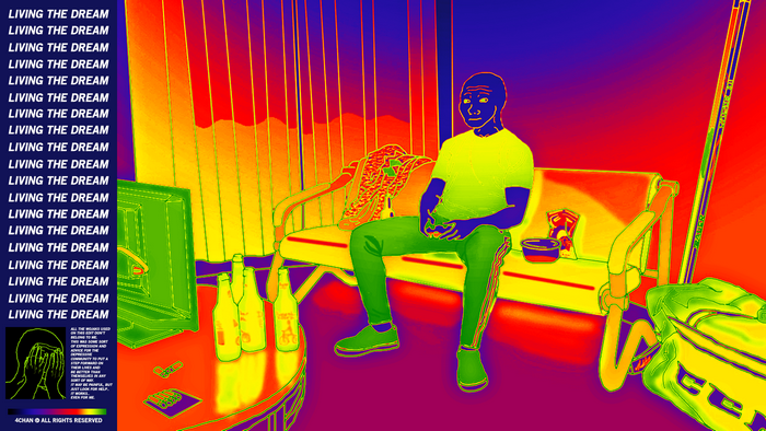 Wojak sitting on a couch with beer