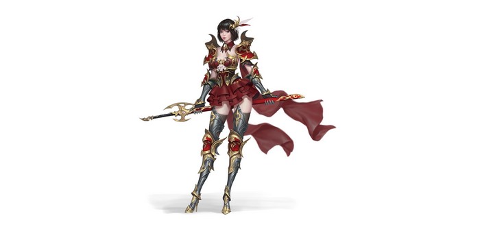 Fantasy warrior girl in ornate armor holding a weapon