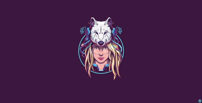 Girl with wolf mask and headphones