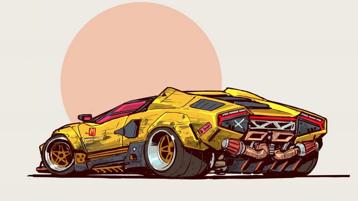 Yellow Lamborghini Countach Artwork Sketch