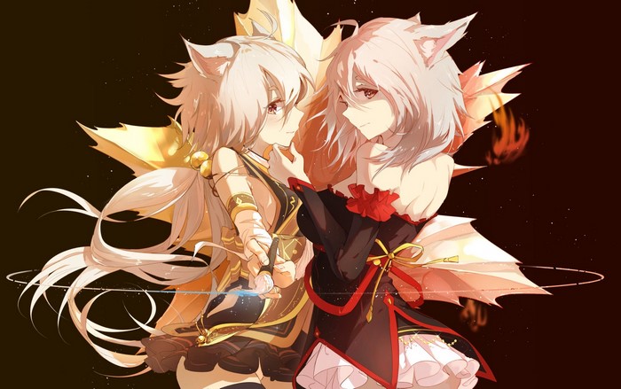 Two anime girls with cat ears facing each other
