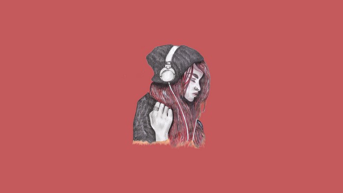 Drawing of a woman with headphones listening to music