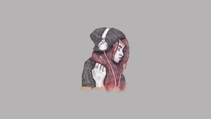 Drawing of a woman with headphones