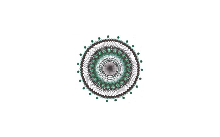 Mandala drawing with green and black details