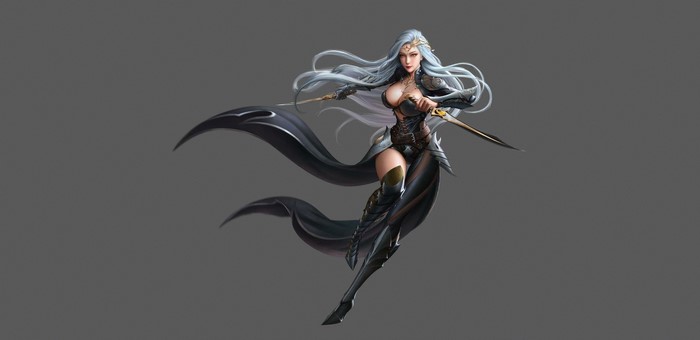 Fantasy warrior woman with swords and cape