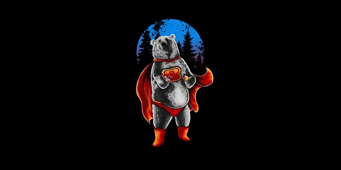 Superhero bear with a cape and letter B logo