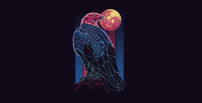 Eagle with geometric overlay and moon