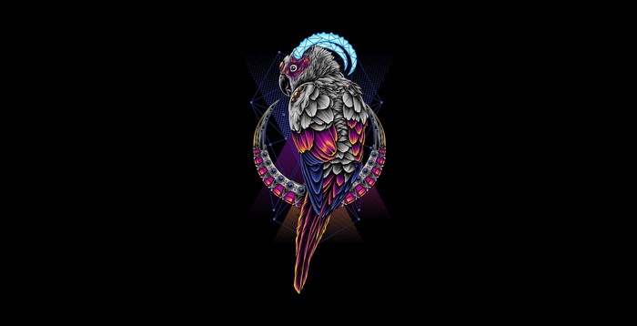 Artwork of a stylized parrot with geometric patterns