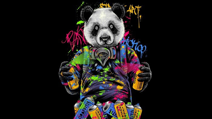 Panda graffiti artist with spray cans