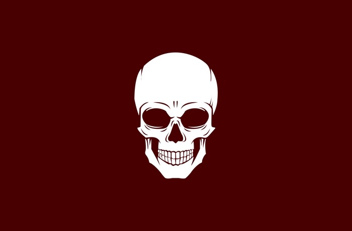 White skull on a dark red background