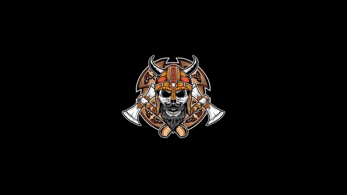 Viking skull with axes and helmet