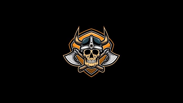 Viking skull with axes and helmet