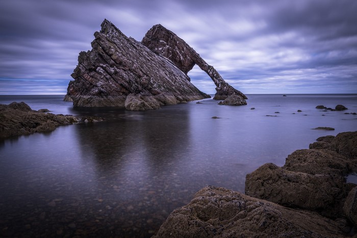 Bow Fiddle Rock, Scotland Coastline with Arch