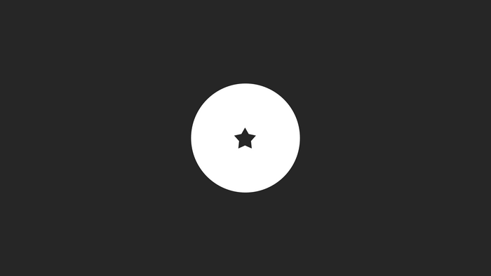 White circle with a black star inside on a dark background