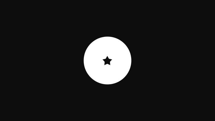 White circle with a black star on a black background