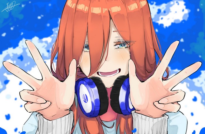 Miku Nakano from The Quintessential Quintuplets with headphones