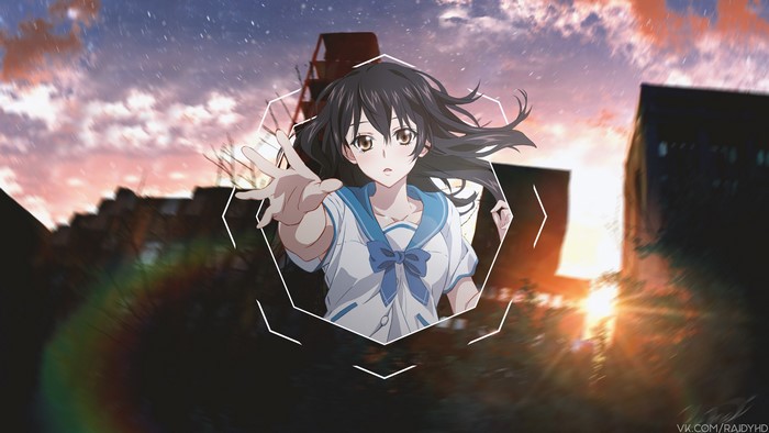 Anime girl in school uniform reaching out